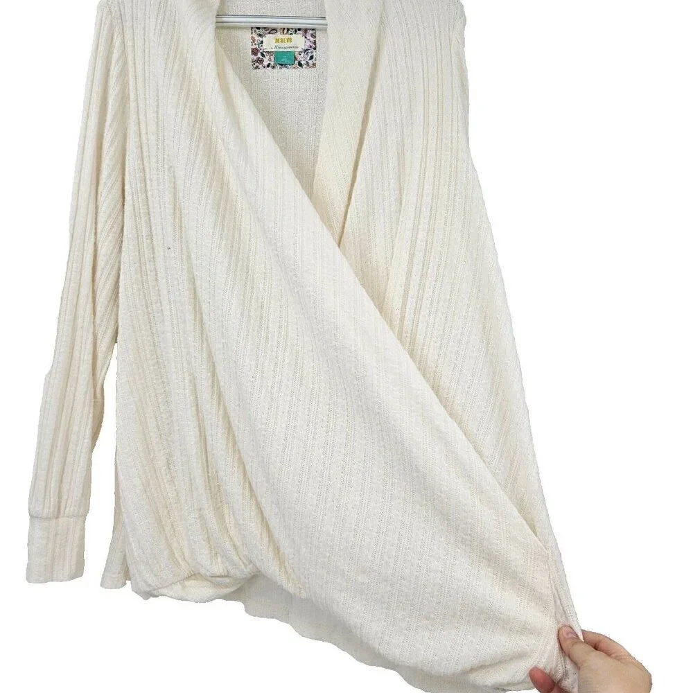 Anthropologie Maeve Rafela Hacci Surplice Top Cream Women’s Size 1X Puff Sleeve